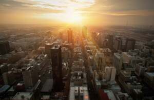 Johannesburg city skyline at sunset