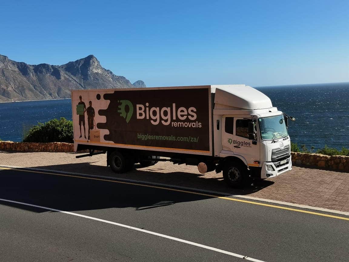 Biggles Removals truck on the coast — serving East London