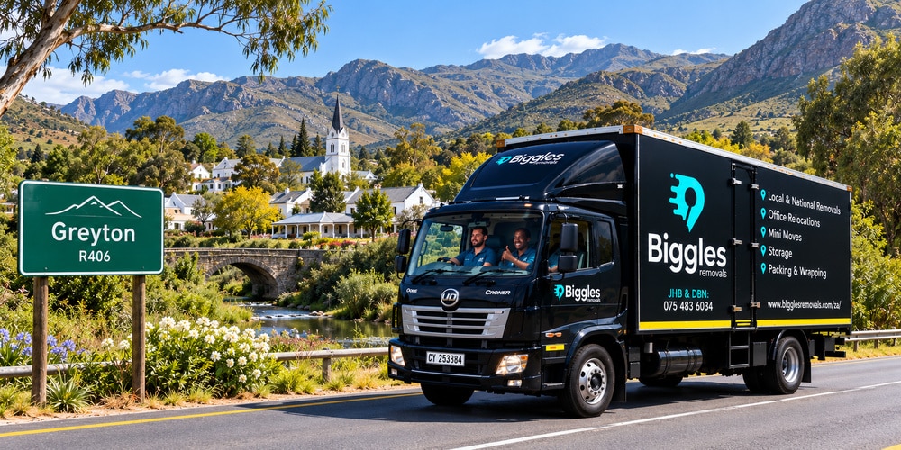 Biggles Removals truck on the road into Greyton, furniture removals in Greyton and the Overberg